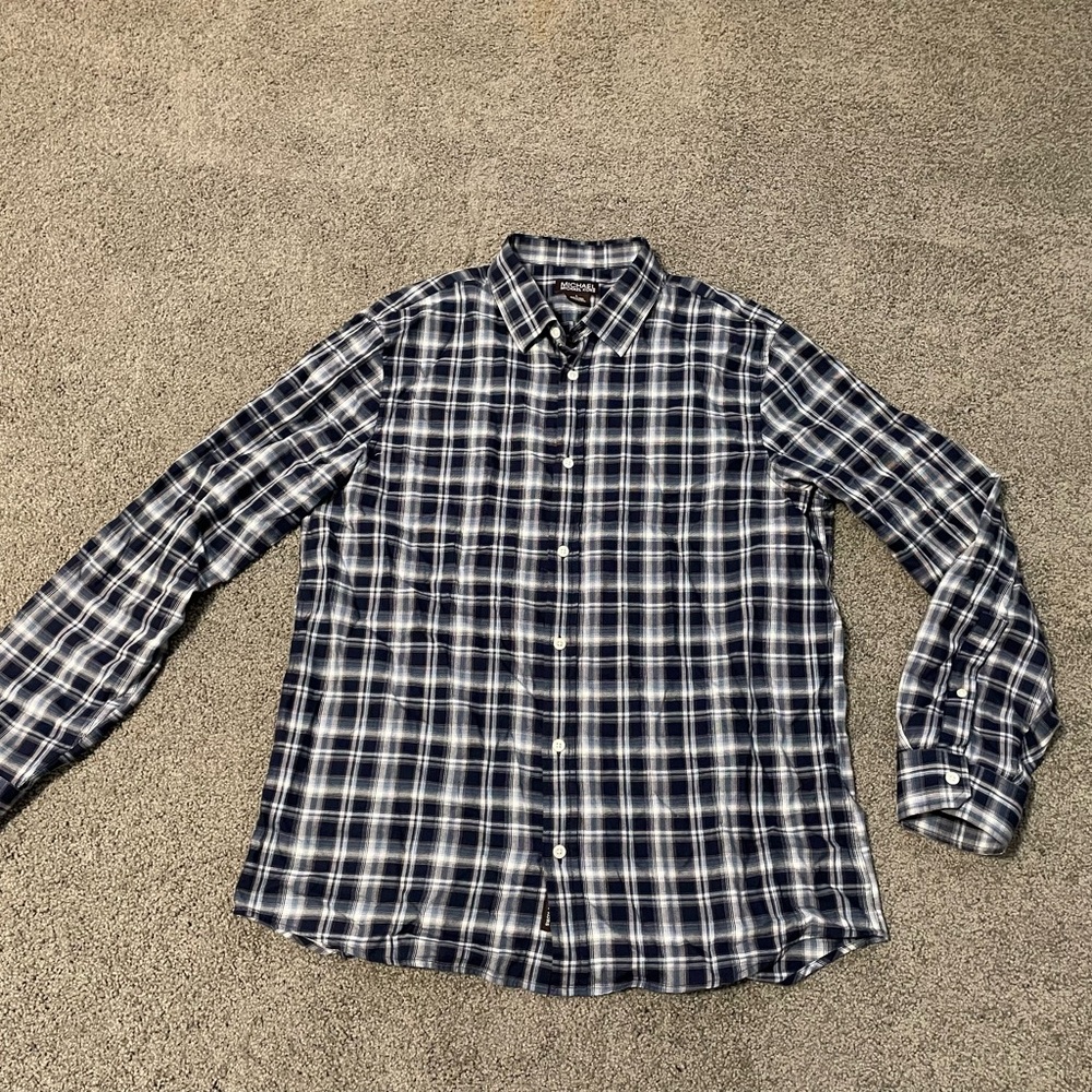 Mens MK Blue Plaid Button Down Shirt sz L Michael Kors